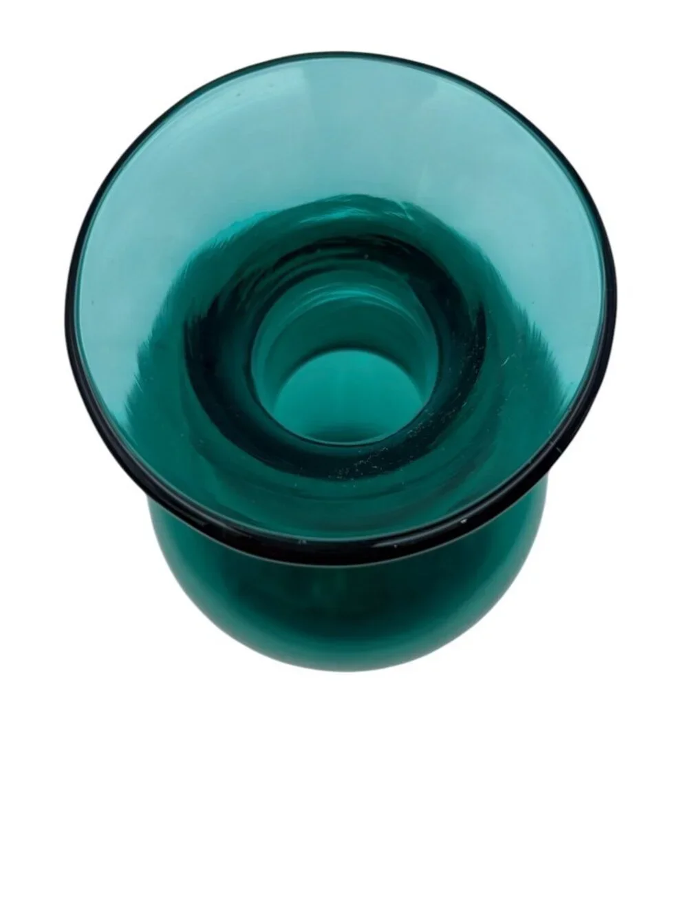 Vintage Emerald Teal Art Glass Vase Hand Blown Mid Century Modern 9”
